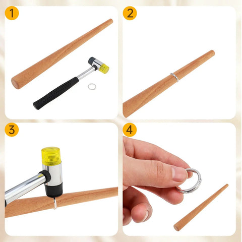 Ring Sizer Mandrel Measuring Tool Kit For Jewelry Making, All In One Gauge Set With Wood Cone, Rubber Mallet, Finger Size Sticks