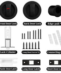 Round Pocket Door Lock And Edge Pull Privacy Latch With Color Coded Indicators Dope Matte Black Flush Pocket Door Hardware kit