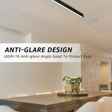 Black Matte LED Linear Pendant Light Ceiling Mount Fixture Aluminum Build 200CM Length White 6000K Daylight in dining room