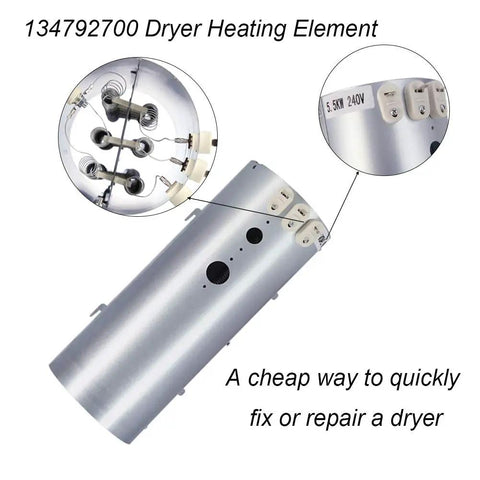 Dryer Heating Element Kit 134792700 With High Limit Thermostat 3204267 And Thermal Limiter 137032600, close-up of coils.
