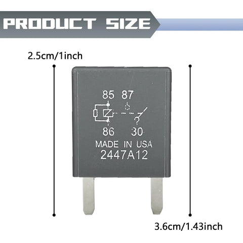 Two Pack 12V DC Automotive Relay 30A 4 Pin Fuse Box Relay 12088567 8567 with size dimensions for ignition horn circuits