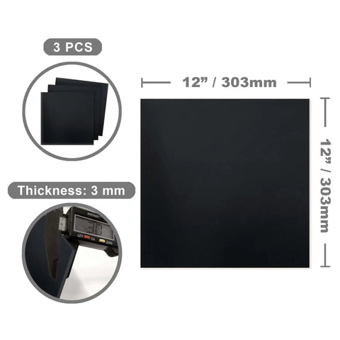 Black Phenolic Sheets Pack Of Three 12x12 Inch Panels 1/8 Inch Thick Laminated Resin Plate Board For Electronics Fixtures DIY Projects Crafts And Pro Grade Crafting, 3 pcs 12x12 inch, 3 mm
