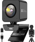 Crisp 4K Webcam Featuring Sony IMX363 Sensor And Breezy 60 FPS Streaming For PC Gaming And Home Office Use With Quick Phase Detection Auto Focus To Keep Your Video Clean During Livestreams Or Remote Calls Without Pixelation Draining Your Vibe, showcasing camera and stand.