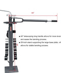 Side view of Floor Type Compact Metal Bender With 38 Inch Stand And Large Base Plate 14 Dies Truck Ready Portable Heavy Duty Bender UBM 30.
