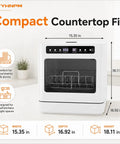 Slick Compact Countertop Dishwasher With Easy Touch Interface measuring 15.35x18.11x16.92 inches, perfect for small kitchens.