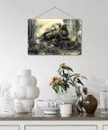 Rusty Steam Locomotive Wooden Hanging Sign Vintage Rustic Wall Plaque For Cozy Living Room Vibe Garden Patio Cafe Indoor Outdoor Decor Ideal For Porch Yard Kitchen Bar Home Office 8 By 12 Inch displayed on a wall above a shelf with vases.