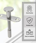 Professional Grade Rock Solid Spring Loaded Plunger Latches 8 Pack Stainless Steel Quick Release Cabinet Door Locks With M4 Mounting Screws For Diy Crew Workshop Builds Silver close-up of stainless steel latch with spring mechanism
