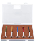 Five Piece Watch Lubricant Oiler Set With Fine Tip Oil Pin Pen For Delicate Gears in open case showing color-coded holders