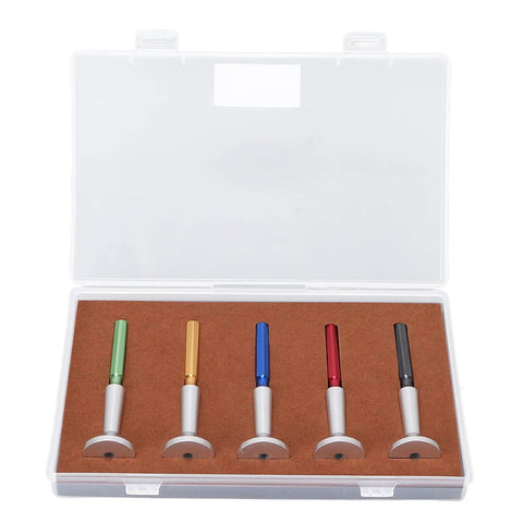 Five Piece Watch Lubricant Oiler Set With Fine Tip Oil Pin Pen For Delicate Gears in open case showing color-coded holders
