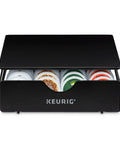 Slim Under-Counter Coffee Pod Drawer For 24 K-Cups, Non-Rolling Metal Storage Organizer, Black Drawer with K-Cups, Front View