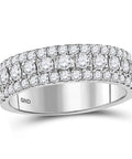 10KT White Gold Womens Round Diamond Machine Set Band Ring One Carat Total Weight I1 I2 Clarity G H Color side view with sparkle
