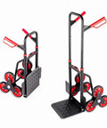 Stair Climbing Hand Truck For Multi Surface Use Folding Ergonomic Courier Cart On Stairs Portable Heavy Duty Cart With Folding Frame And Perforated Base Ideal For Boxes And Deliveries, black steel six-wheel design
