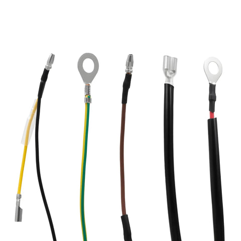 Honda GX340 GX390 Electric Start Kit wiring components, including yellow, green, brown, and black wires with terminals visible.