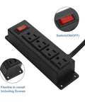 Wall Mount Power Outlet Strip With Switch, Four Outlet Mountable Power Strip With 6 Ft Cord for under desk setup shown with screws