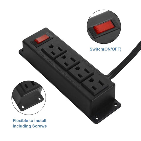 Wall Mount Power Outlet Strip With Switch, Four Outlet Mountable Power Strip With 6 Ft Cord for under desk setup shown with screws