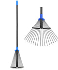 Heavy Duty Adjustable Metal Leaf Rake With Long Handle And Expandable Head From 8 To 17 Inches, ideal for gardens and tight spots