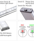Super Bright Rechargeable Closet Lights With 78 LED Motion Sensor, USB port, and charge indicators for Kitchen Cabinets