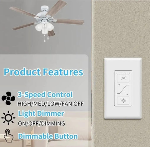 Ceiling Fan Control And Dimmer Wall Switch 2 In 1 Light And Ceiling Fan Combo Single Pole No Wi Fi Neutral Wire Required Plug And Play
