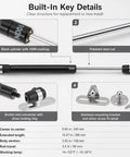 Set Of 4 Straight Up Heavy Duty Gas Struts With Smooth As Butter Operation 22.5 Pound Lift Force And 10 Inch Length Gas Springs displayed in detail with measurements and connections.