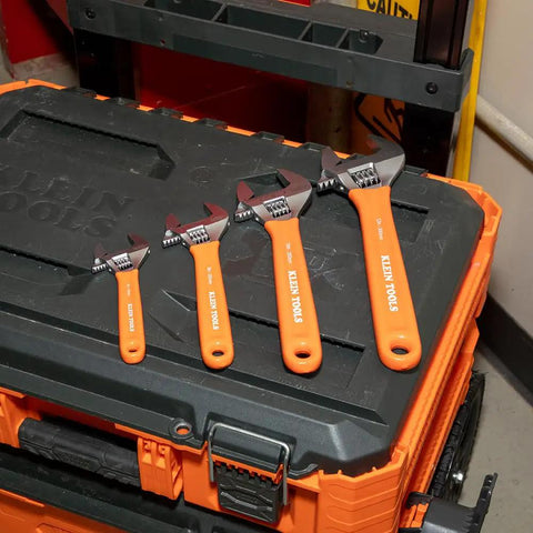 Extra Capacity Adjustable Wrench Set With 6 8 10 12 Inch Wrenches In Forged Alloy Steel SAE And Metric Four Piece With Dipped Handles