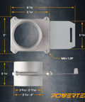 Heavy Duty Aluminum Blast Gate Four Inch Pair featuring sleek anti clog seals, dimensions shown on a precision backdrop.