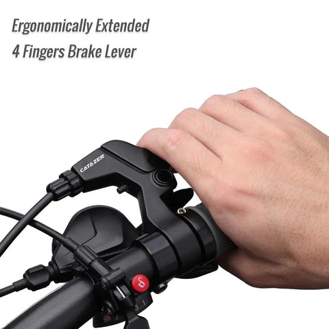 Universal Bicycle Brake Lever 4 Finger Aluminum Alloy For 22mm Handlebars Pair, ergonomic grip, hand demonstrating use