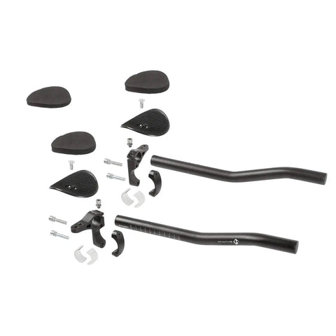 Aero Triathlon Bar For 31.8mm Handlebars With 25.4mm Extension Adapter Aluminum Black Lightweight parts layout