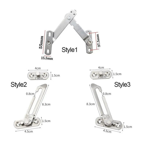 Detailed view of Durable Window Restrictor With Adjustable Hook Latch For Casement Windows Style 3, showing dimensions and stainless steel material.
