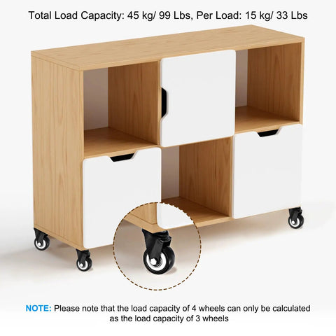 1 Inch Mini Swivel Caster Wheels 4 Pack Threaded Stem Casters M6x15mm Bolt Base on a furniture cart for smooth mobility.