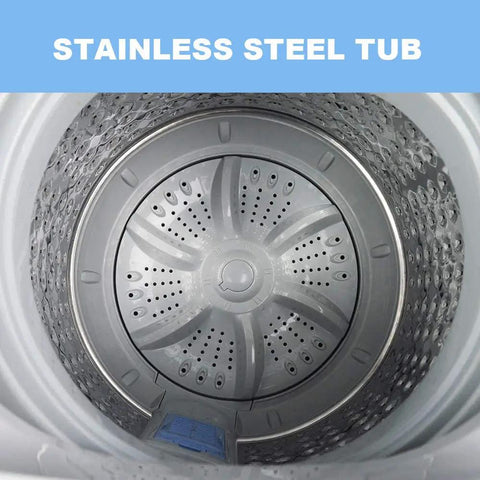 Inside view of stainless steel tub of No Sweat Super Compact 1.34 Cu Ft Portable Washing Machine for effective laundry.