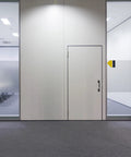 Interior office space with glass walls and visible Heavy Duty Sliding Door Handle Set For Barn, Gate, Closet And Cabinet Black Iron Pulls.