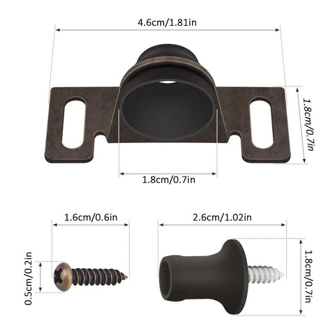 Bulldog Style Cabinet Door Latch With Antique Brown Finish, Right Angle Mount, One And Three Quarter Inch By Three Quarter Inch dimensions