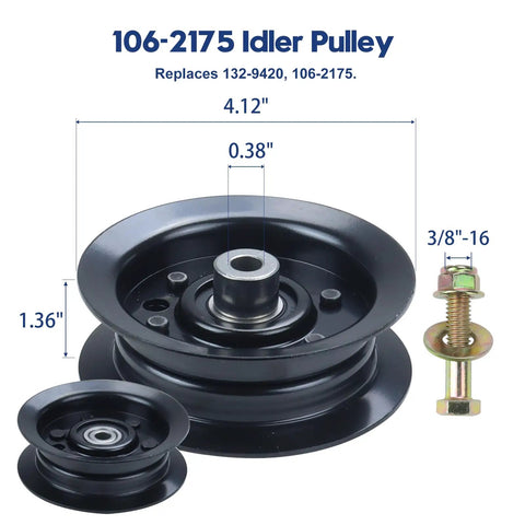Diagram of 106-2175 idler pulley with dimensions, part of Three Pack Spindle Assembly Kit With Spindle Pulley Idler Pulley And Half Inch By 142 Blades For Toro TimeCutter 50 Inch MX5060 SS5000 Mower Decks Replaces 139-3214 125-5575 106-2175 115-5059-03 119-8820.