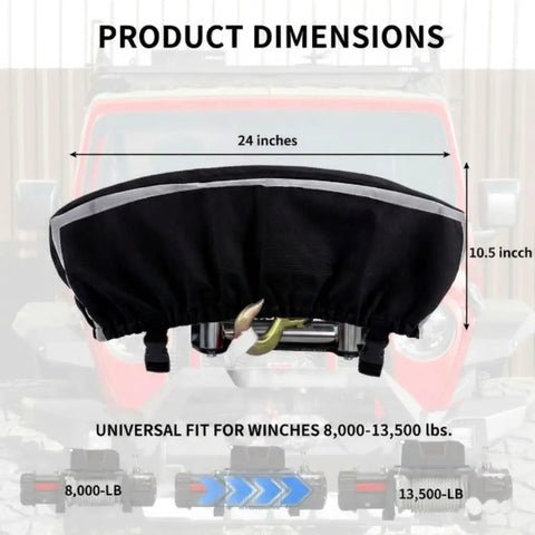 Beefed-Up Waterproof Winch Cover For 8000-13500 Lb Winches, Heavy-Duty 900D Oxford Fabric With PVC Coating, Reflective Ribbon, All-Weather Protection Against The Elements, 24 x 10.5 in dimensions