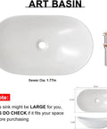 Oval Vessel Sink White Porcelain Ceramic Modern Above Counter Bathroom Basin With Pop Up Drain Included 23.6 Inch Long