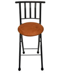 Straight Up Guard Your Hardwood Floors With These Grip Tight Grey Chair Glides on a metal chair with brown seat.