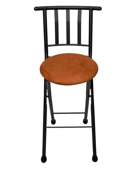 Straight Up Guard Your Hardwood Floors With These Grip Tight Grey Chair Glides on a metal chair with brown seat.