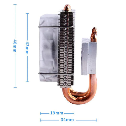Low Profile Cpu Cooler With Rgb Pwm Fan And Aluminum Heatsink For Raspberry Pi 4B 3B Plus 3B silver heatsink with copper pipe and dimensions.