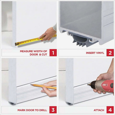 Step-by-step installation of U Shaped Aluminum Door Sweep With Vinyl Seal And Kick Plate For Exterior Doors Draft Blocking Front Door Weather Stripping