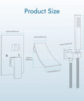 Technical drawing showing the dimensions of Waterfall Bathtub Faucet Wall Mounted Tub Filler With Handheld Shower Spout