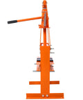 Garage Beast Six Ton Hydraulic Press With Adjustable Plates And Reliable Safety Valve Orange Benchtop Power Tool for Auto Mechanics side view with black pads