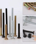 26-Piece All-In-One Baby Bed Frame Bolts and Crib Screws Hardware Replacement Kit with various M6 screws and barrel nuts in silver, black, gold.