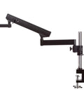APC NF Articulating Stand With Post Clamp For Stereo Microscope 3 Inch Focusing Rack 76mm Mounting Diameter Built To Last For Parts Inspection And Lab Work, black metal clamp side view