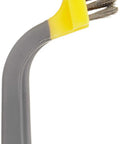 Wide Stainless Steel Wire Stripper Brush With Soft Grip Offset Handle And Plastic Scraper, side view