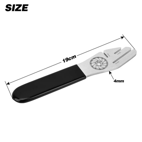Bike Disc Rotor Alignment Tool For No Fuss Rotor Truing And Quick Bike Wheel Alignment Durable Steel Fork Bicycle Brake Wrench With Three Openings 15mm 18mm 42mm Coated Grip Handle For Smooth Adjustments with size dimensions 19cm x 4mm