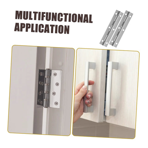 Two-pack stainless steel heavy-duty piano hinges for cabinets and doors; shown installed on a cabinet door.