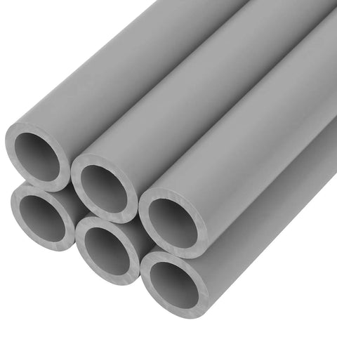 Six Pieces Three Quarter Inch Grey Electrical Conduit PVC Pipe Seventeen Inches Long Sch40 Rigid Tube Round Pipes stacked