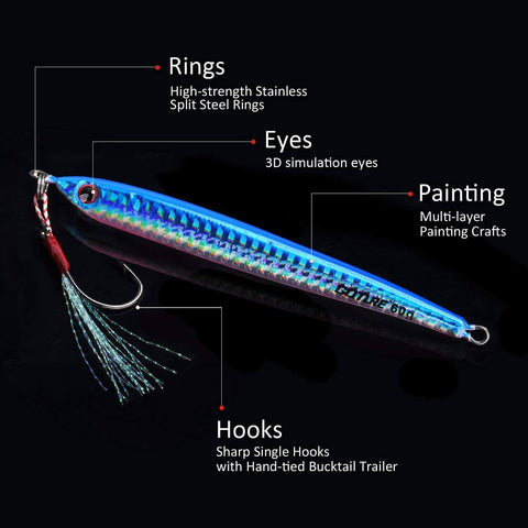 High Strength Vertical Saltwater Jigging Jigs 60 To 150g Glow With Assist Hook Fast Fall Lead Lures For Deep Sea Angling