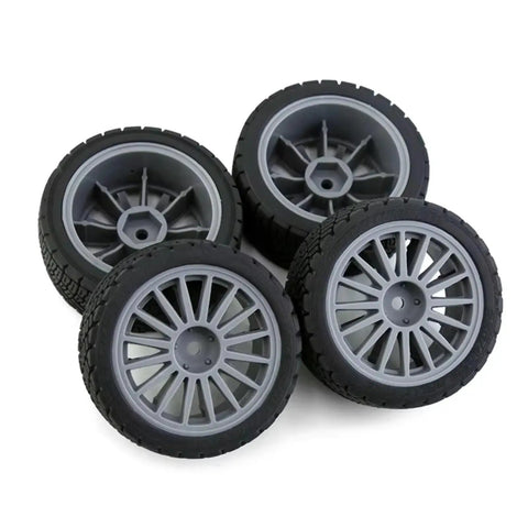 On Road RC Car Tire and Red Plastic Wheel Set Upgrade for One Tenth Scale RC Cars The Rally Style Racing Tire Replacement Part