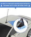 16 Inch AM FM Universal Top And Side Mount Antenna installed on car roof with base and dimensions detail inset